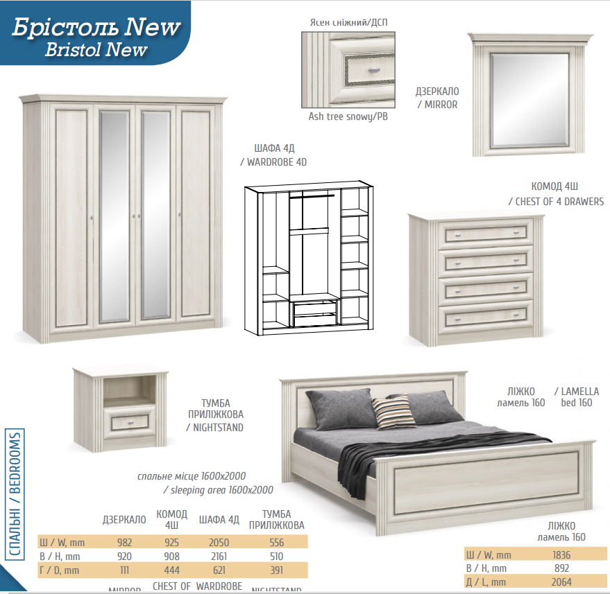 Комплект спальні Брістоль Нью Меблі Сервіс купити в Одесі, Україні, фото 1