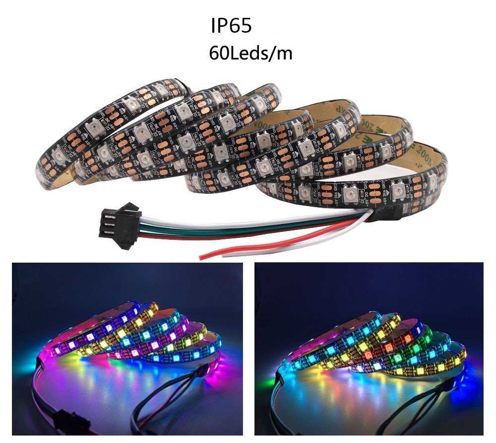 Адресная WS2812 RGB Светодиодная пиксельная LED Лента SMD5050 IP20 60 ...