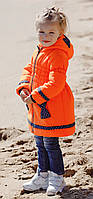 Пальто дитяче жовтогаряче для дівчинки демісезонне з плащової тканини на підкладці, фото 2