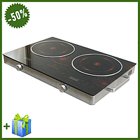Індукційна плита на дві конфорки Crownberg CB-1327, інфрачервона електроплита настільна з таймером