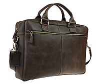 Кожаная мужская сумка для ноутбука и документов большая горизонтальная через плечо с ручками коричневая SMG26