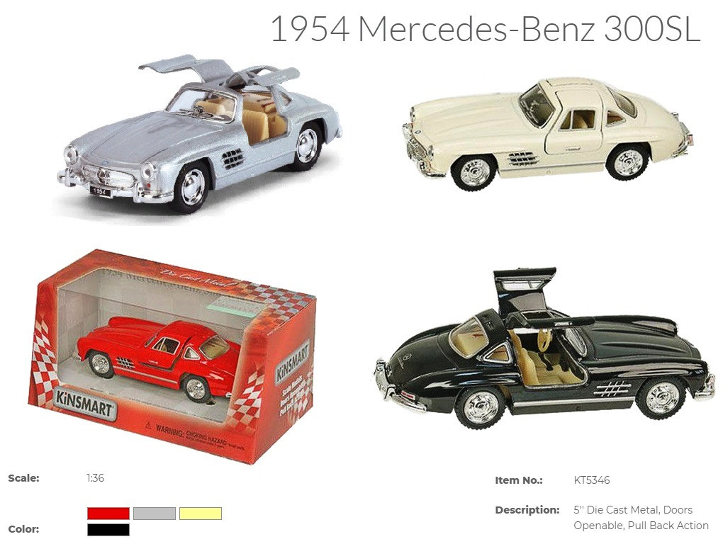 Дитяча колекційна машинка Kinsmart Mersedes-Benz 300SL KT5346W металева інерційна відчиняються двері іграшка