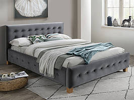 Двуспальне Ліжко BARCELONA VELVET 160x200 колір сірий/дуб BLUVEL 14