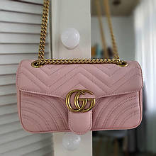 Жіноча брендова шкіряна сумка Gucci Marmont 26 см (Гуччі репліка клас ААА) пудрова