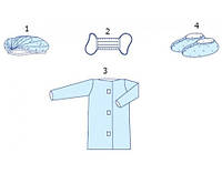 Комплект для посетителя КВ №8 нестерильный (накидка, бахилы пет, шапочка, маска)