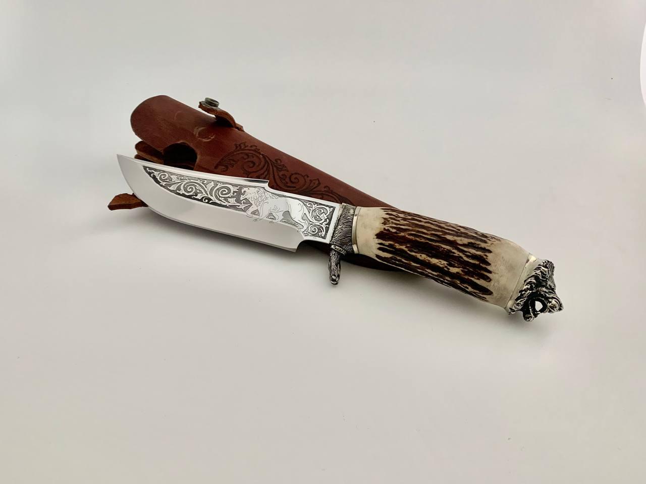 Ніж ручної роботи «Лев» рукоять ріг лося., фото 1