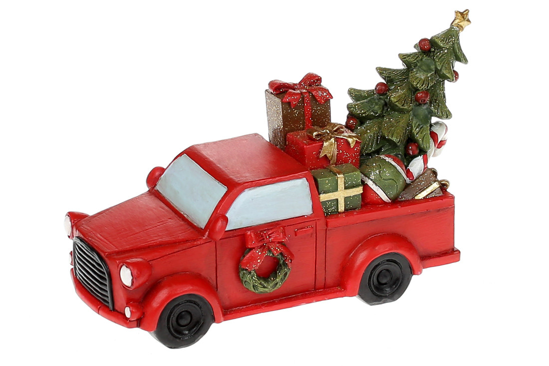 Декоративна статуетка Машинка з новорічною ялинкою, 15 см, колір червоний