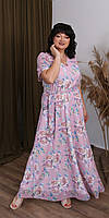 Летнее женское платье в пол из струящегося шифона, большие размеры розовый, 52