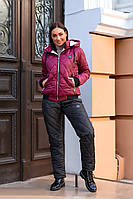 Зимовий стильний теплий лижний жіночий синтепоновий костюм батал куртка на овчині (р.50-56). Арт-1205/29 бордовий