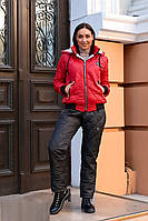 Зимний стильный теплый лыжный женский синтепоновый костюм батал куртка на овчине (р.50-56). Арт-1205/29 красный
