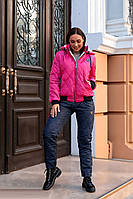 Зимовий стильний теплий лижний жіночий синтепоновий костюм батал куртка на овчині (р.50-56). Арт-1205/29 рожевий