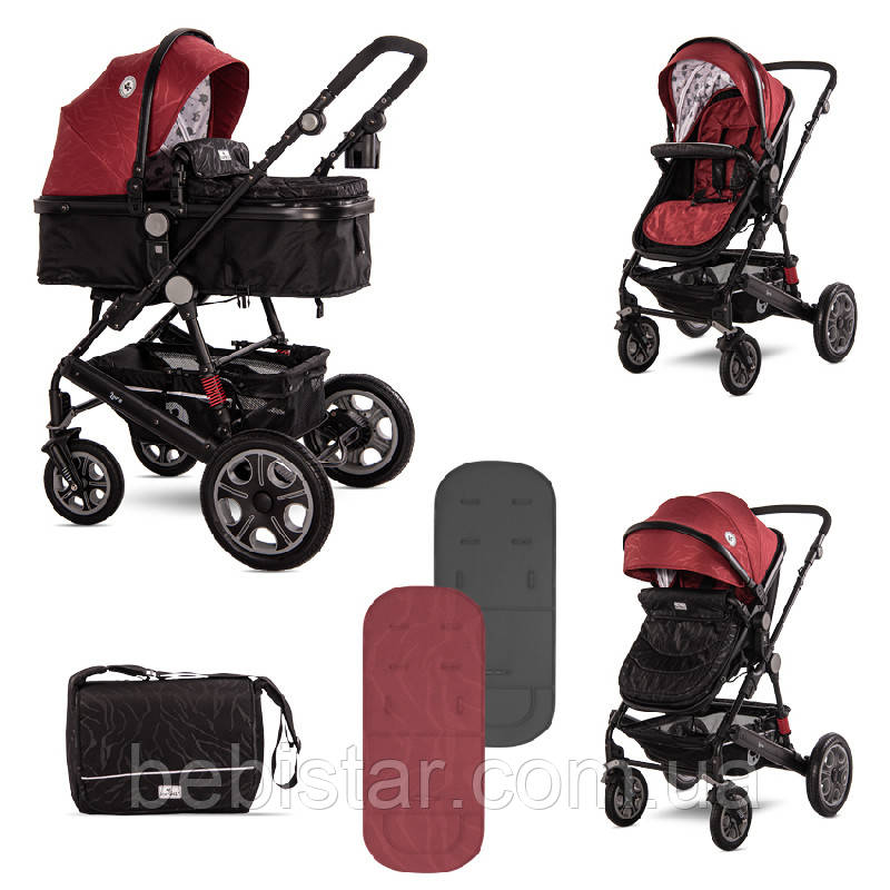 Дитяча коляска-трансформер 2в1 чорна з червоним Lorelli Luxe Red Elephants