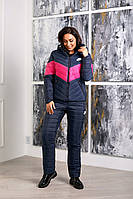 Зимовий стильний теплий лижний жіночий синтепоновий костюм великих розмірів із яскравими вставками (р.50-56). Арт-1207/29 синій + рожевий