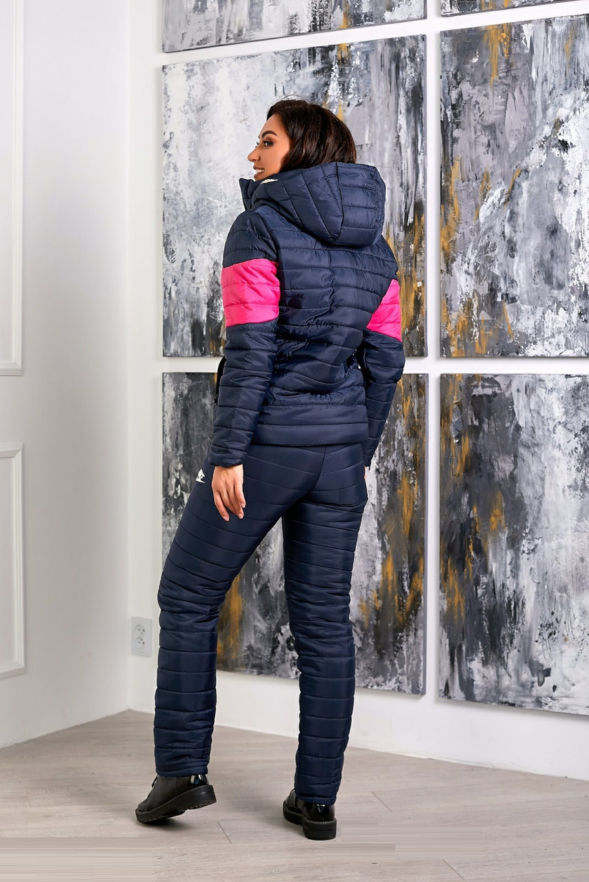 Зимний стильный теплый лыжный женский синтепоновый костюм больших размеров с яркими вставками. Арт-1207/29 - фото 6 - id-p1465342564