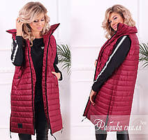 Жіноча демісезонна подовжена батальна жилетка-безрукавка на синтепоні з кишенями (р.48-62). Арт-1358/45