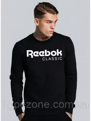 Світшот чорний REEBOK CLASSIC чоловічий, Спортивна кофта, Толстовка з логотипом Рібок, Светр Пуловер чоловічий, фото 1