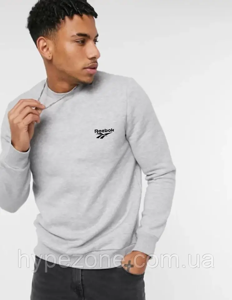 Світшот сірий REEBOK CLASSIC чоловічий, Спортивна кофта, Толстовка з логотипом Рібок, Светр Пуловер чоловічий, фото 1