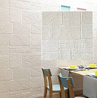 Самоклеючі 3D панелі декоративні шпалери Wall Sticker 700х700х7мм під камінь ракушняк білий