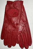 Перчатки женские кожаные водительские на липучке без подкладки красные