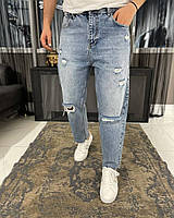 Мужские синие джинсы рваные, турецкие мужские свободные джинсы весна осень