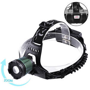 Ліхтар налобний Police 2188-T6, 2х18650, zoom, ЗП microUSB, Box, фото 1