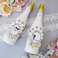 Весільне шампанське декороване з монограмою Золоте (1 пляшка без вартості шампанського)