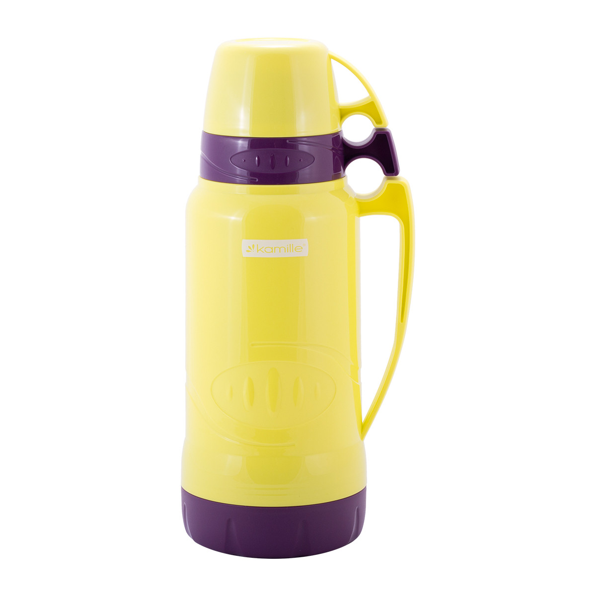 Термос Kamille Жовтий пластиковий питний жовтий зі скляною колбою 1800мл KM-2032, фото 1