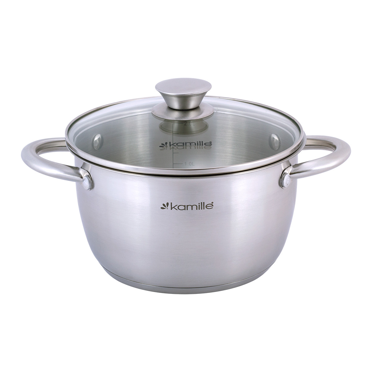Каструля з кришкою Kamille KM-4901 2.0 л з нержавіючої сталі і порожнистими ручками для індукції