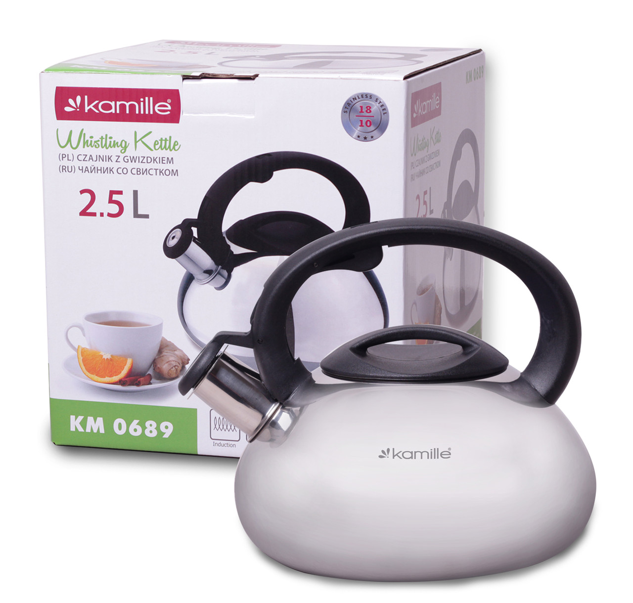 Чайник Kamille KM-0689 2.5 л з нержавіючої сталі зі свистком для індукції, фото 1