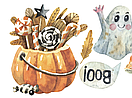 Великий набір інтер'єрних наклейок в акварельній стилі Хеллоуїн (гарбуз, привид, летюча миша), фото 5