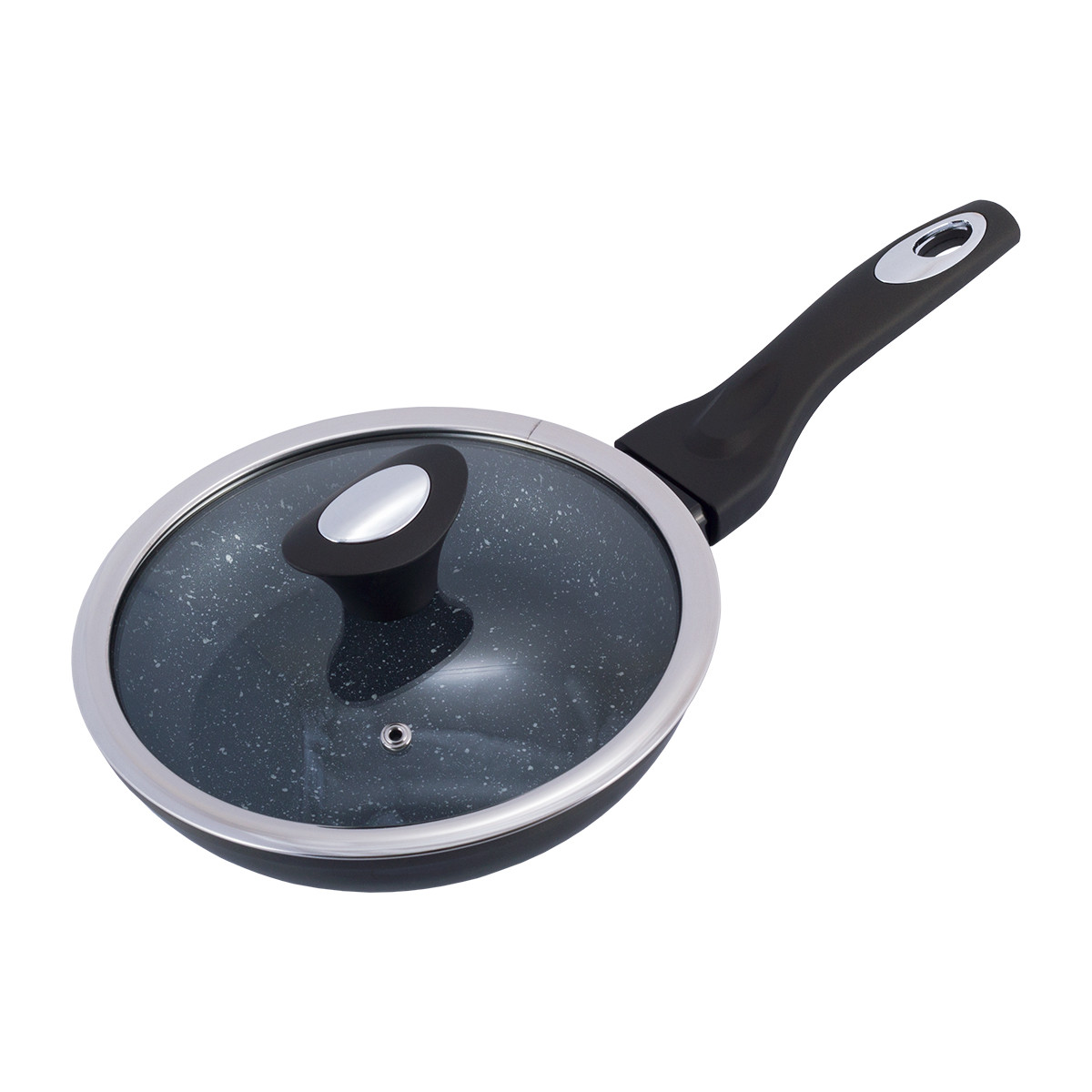 Сковорода з антипригарним покриттям Kamille KM-4100 20см Black marble з алюмінію з кришкою для індукції