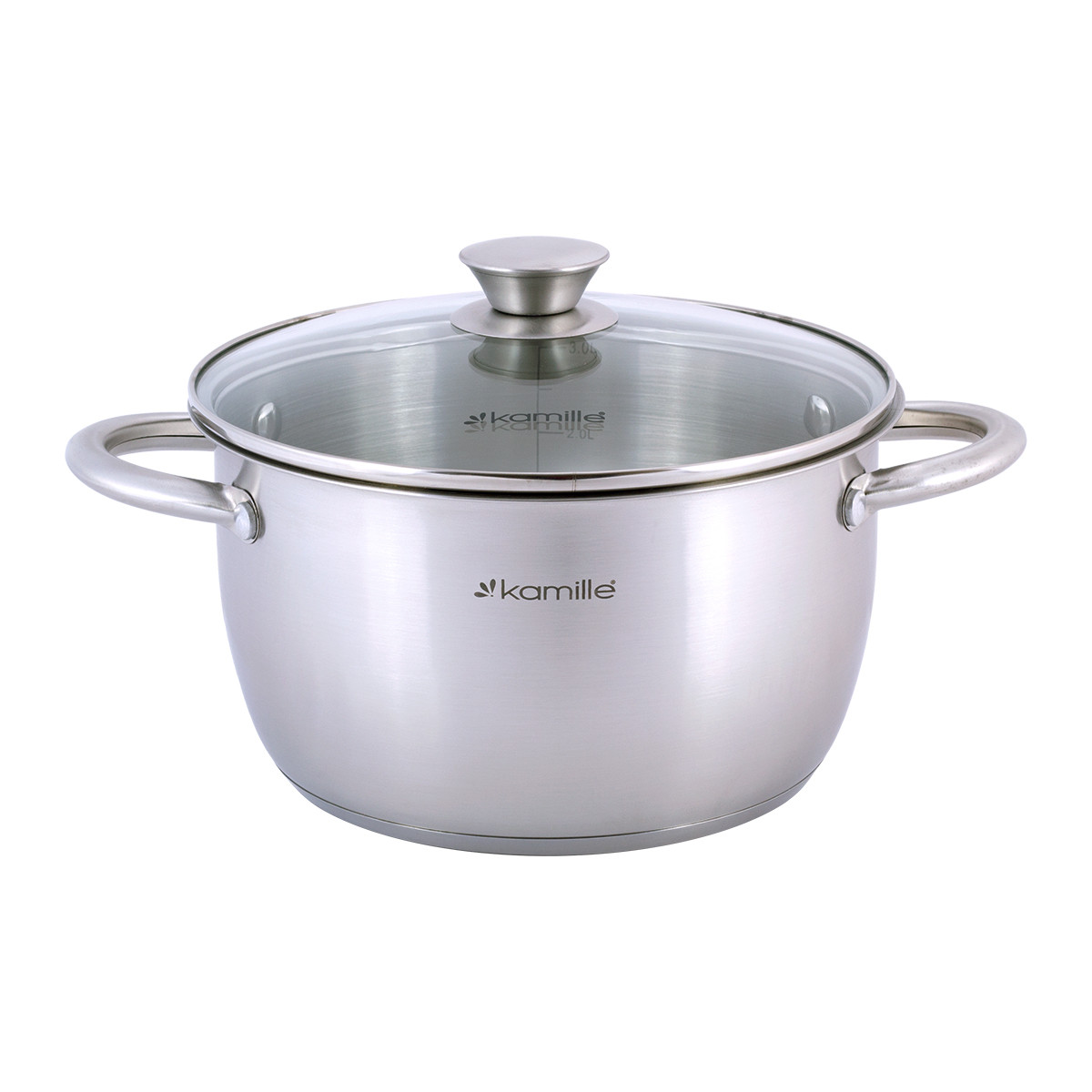 Каструля Kamille KM-4902 3л з нержавіючої сталі з кришкою і порожнистими ручками для індукції