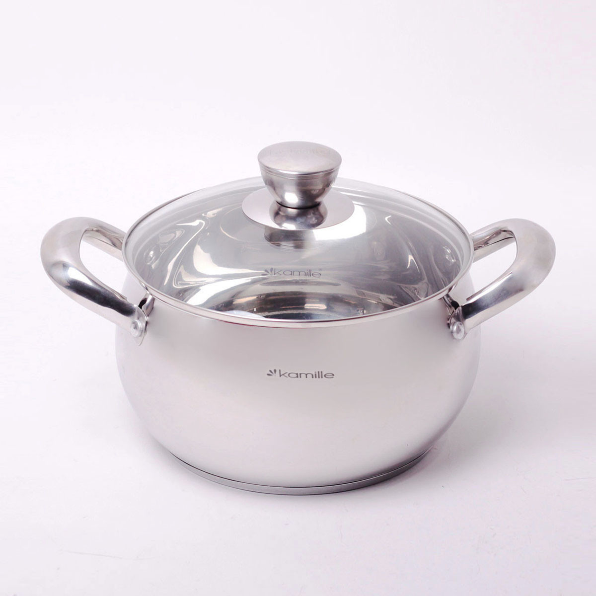Каструля Kamille KM-4012S 2.9 л з нержавіючої сталі з кришкою і порожнистими ручками для індукції