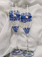 Свадебные бокалы синие "Дует"