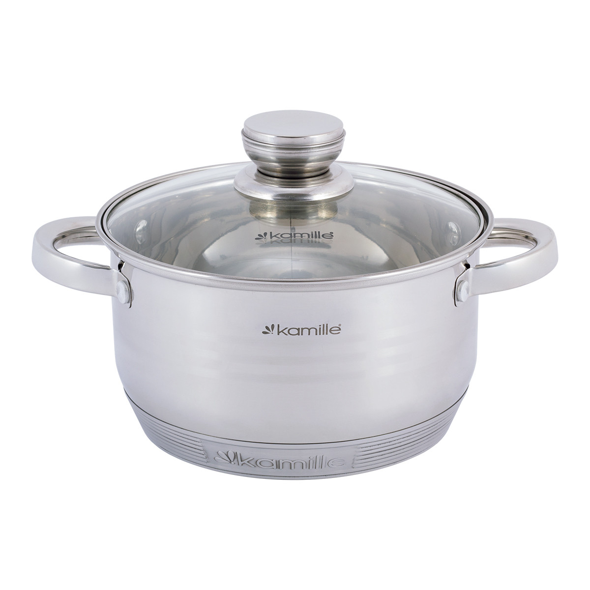 Каструля з кришкою Kamille KM-4912 3.0 л з нержавіючої сталі і порожнистими ручками для індукції