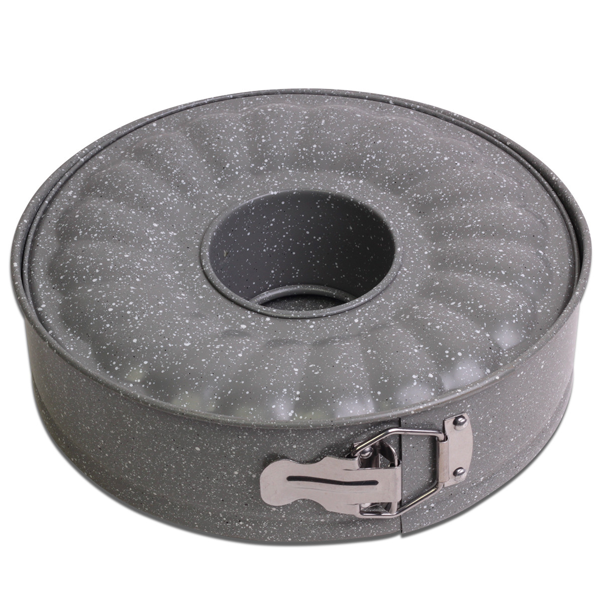 Роз'ємна форма Kamille KM-6023 Сірий 26см зі змінним дном і антипригарним покриттям мармур, фото 1