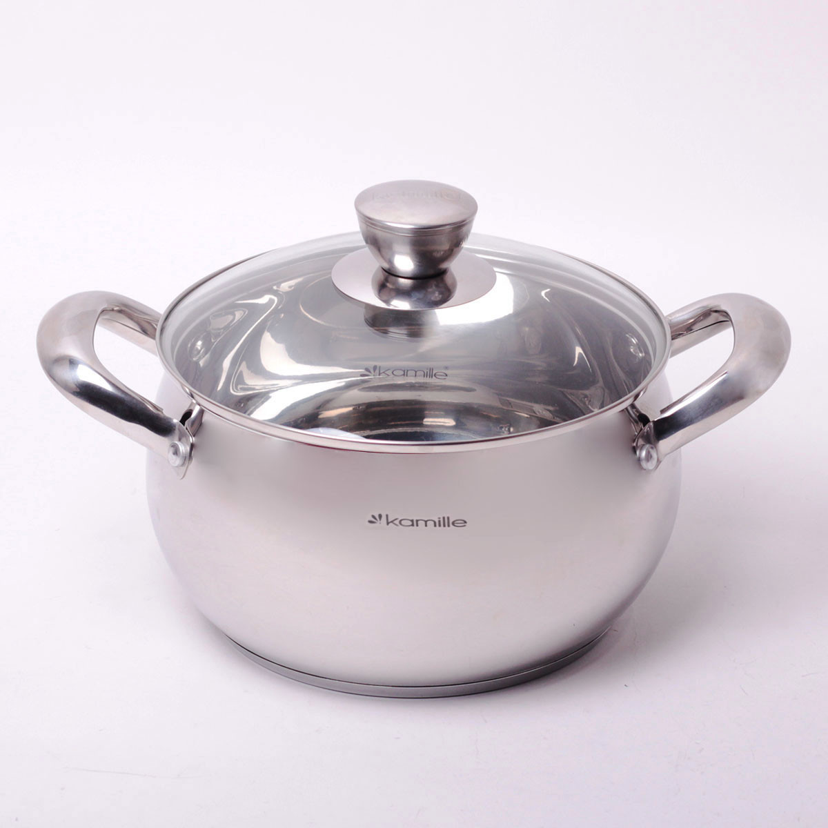 Каструля Kamille KM-4013S 4.1 л з нержавіючої сталі з кришкою і порожнистими ручками для індукції