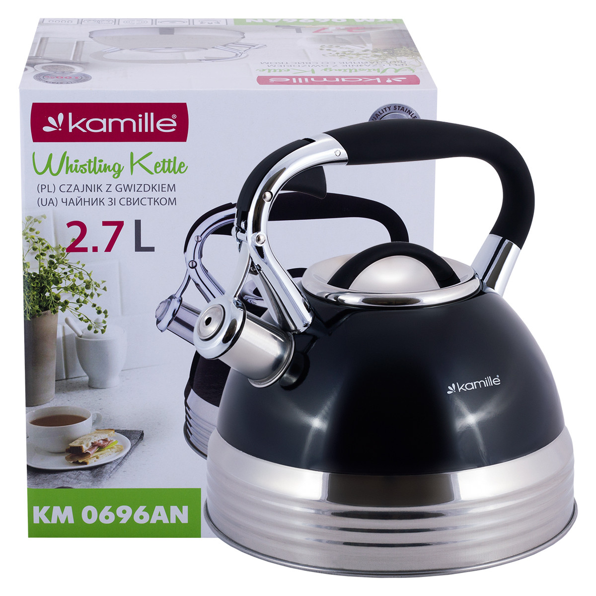 Чайник Kamille KM-0696AN 2.7 л з нержавіючої сталі зі свистком і ручкою з покриттям soft-touch для індукції