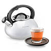Чайник Kamille KM-0677 3л з нержавіючої сталі зі свистком і скляною кришкою, фото 5