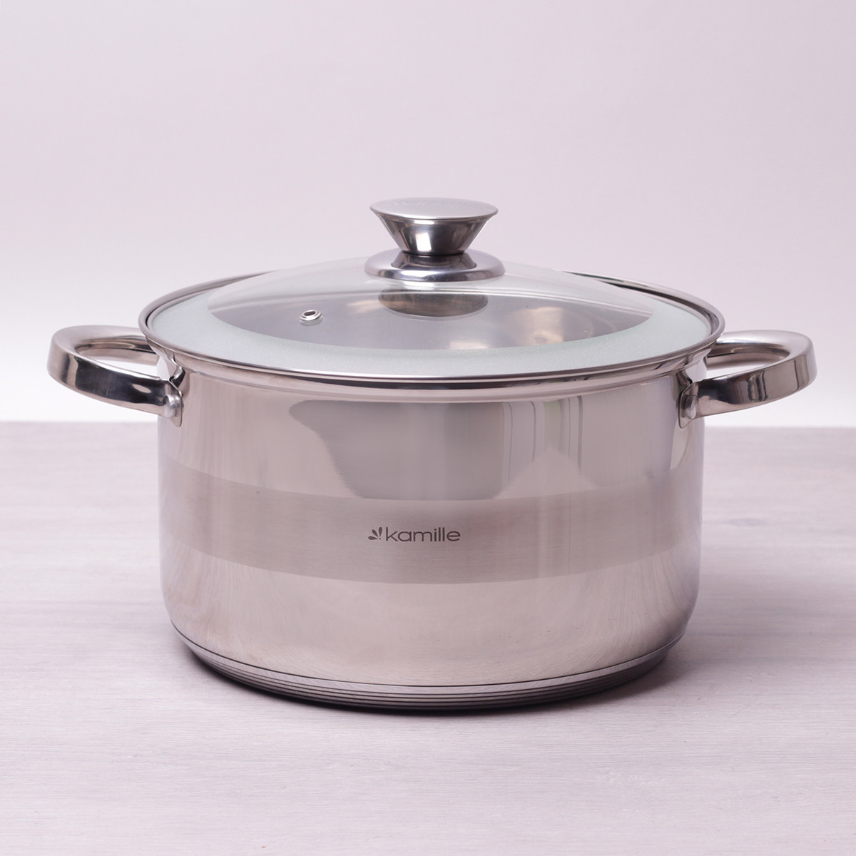 Каструля Kamille KM-4524S 5.5 л з нержавіючої сталі з кришкою і порожнистими ручками для індукції