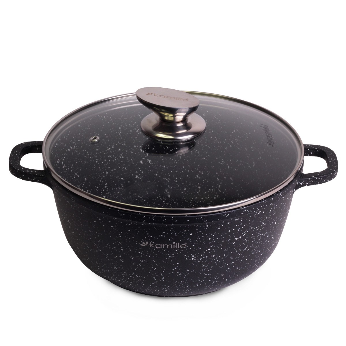 Каструля Kamille KM-4405 24*11,5 см з литого алюмінію з антипригарним покриттям і скляною кришкою для індукції