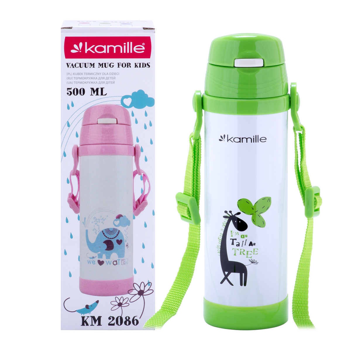 Термопляшка дитяча зелена з нержавіючої сталі (550мл) з антиковзною накладкою Kamille KM-2086, фото 1