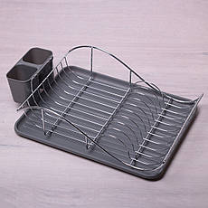 Сушарка для посуду з хромованої сталі з піддоном, підставкою для ложок та виделок 52х32х13см Kamille KM-0761В