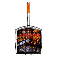 Грати для гриля Скаут 30.5х32х5.5см з антипригарним покриттям та дерев'яною ручкою Kamille KM-0741