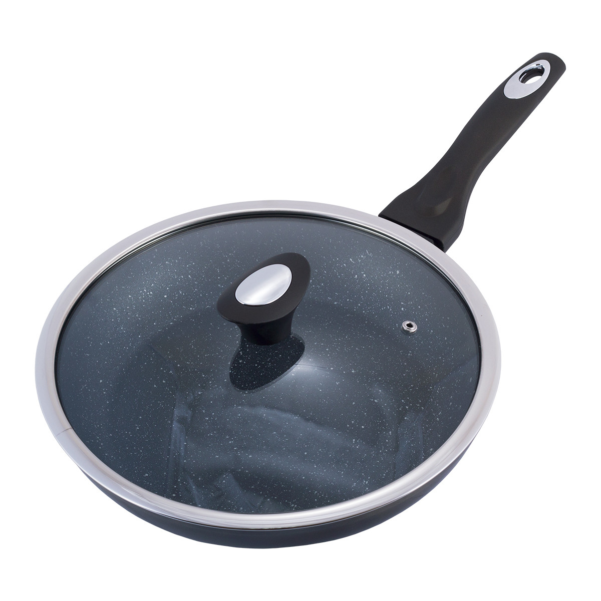 Сковорода Kamille KM-4103 Ø28см з антипригарним покриттям Black marble з алюмінію з кришкою для індукції