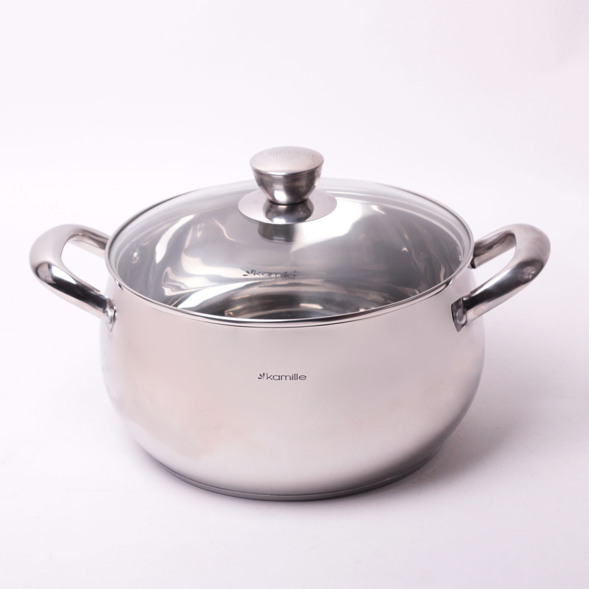 Каструля Kamille KM-4014S 6.7 л з нержавіючої сталі з кришкою і порожнистими ручками для індукції