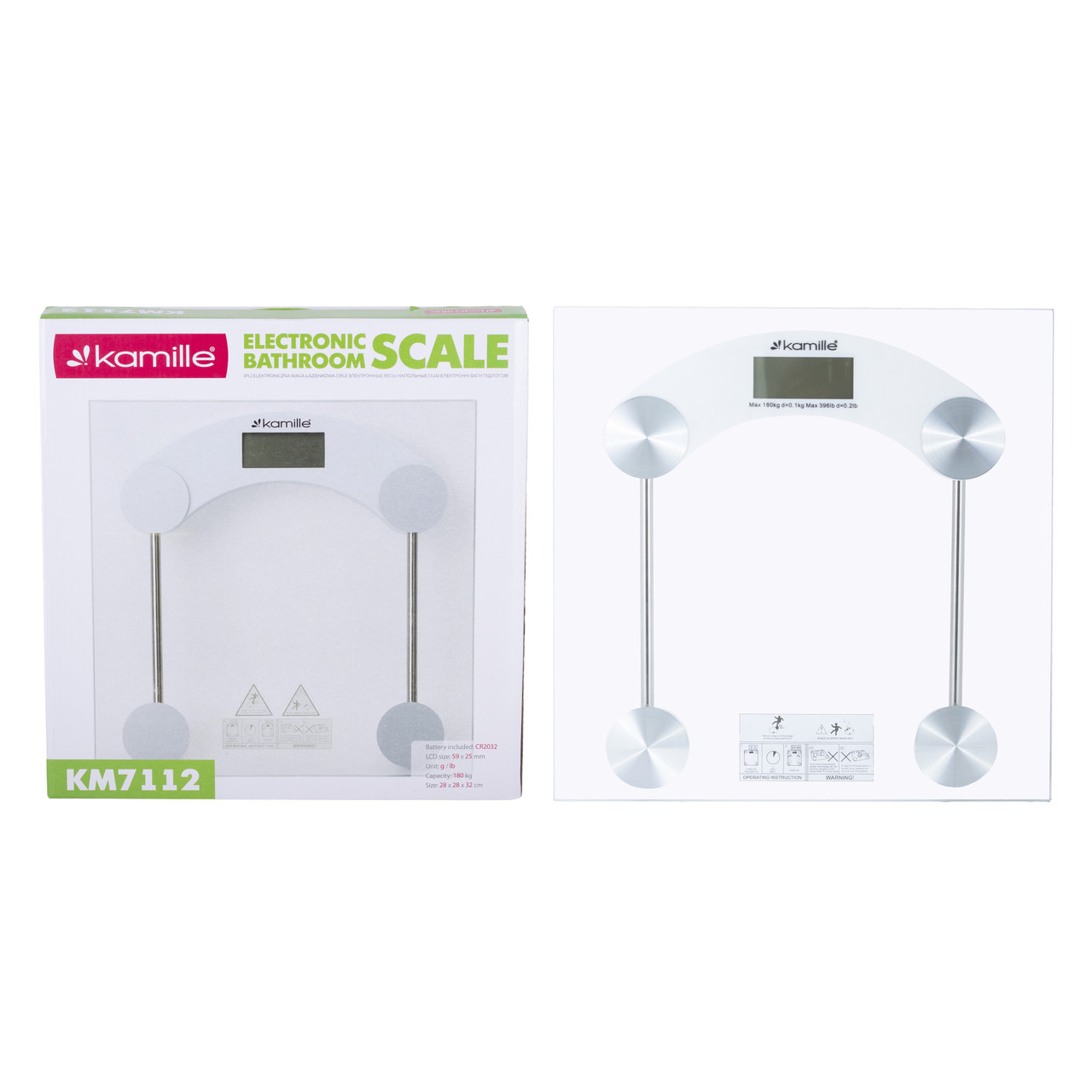 Ваги підлогові електронні із пластику та скла на батарейці 30х30х3.2см Kamille KM-7112, фото 1