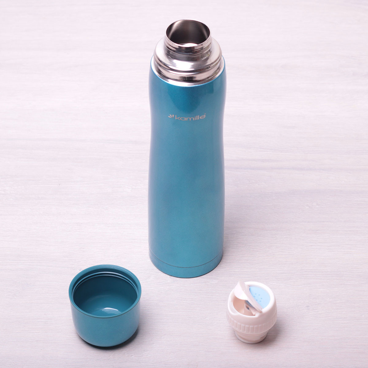 Термос питний блакитний з нержавіючої сталі 1000мол Kamille KM-2000A, фото 1