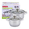 Набір каструль Kamille KM-4914 з нержавіючої сталі 4 предмета для індукції і газу (1.5 л, 2.0 л), фото 2