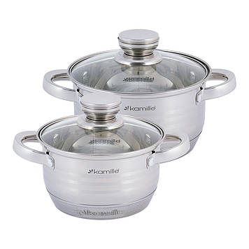 Набір каструль Kamille KM-4914 з нержавіючої сталі 4 предмета для індукції і газу (1.5 л, 2.0 л)